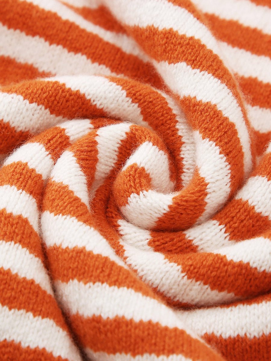 COMOBOCA 100% Wool Women's Striped Knit Pullover Sweater