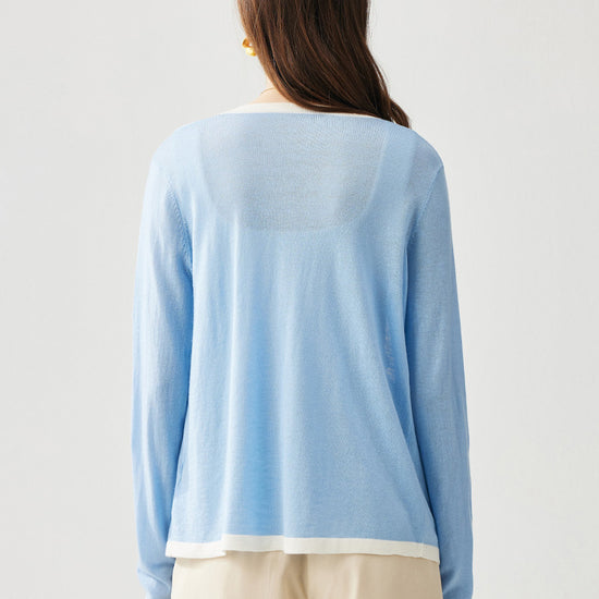 COMOBOCA Women's Ribbed V-neck Cardigan with White Trim