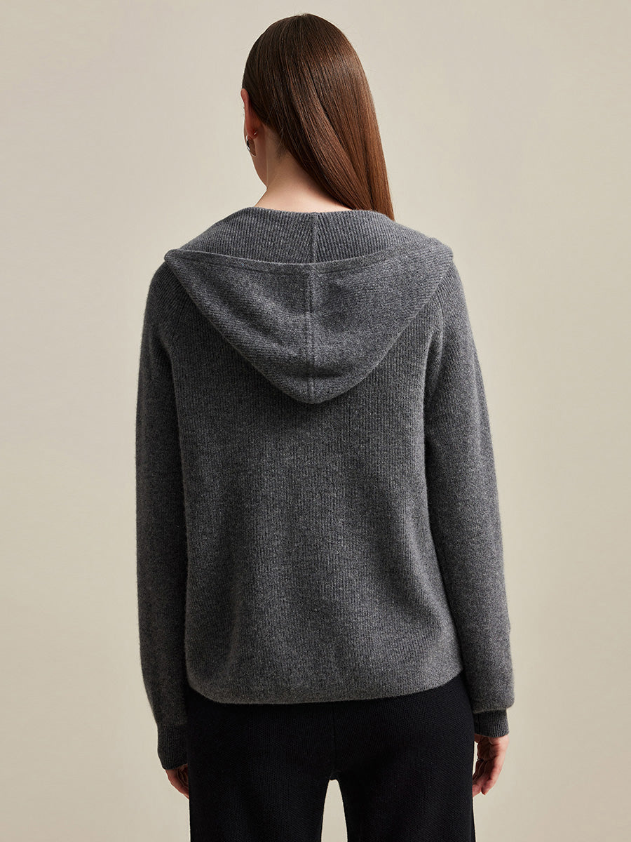 COMOBOCA 100% Cashmere Women's Zip-Up Ribbed Hoodie