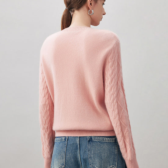 COMOBOCA 100% Cashmere Women's Cable Round Neck Knit Sweater