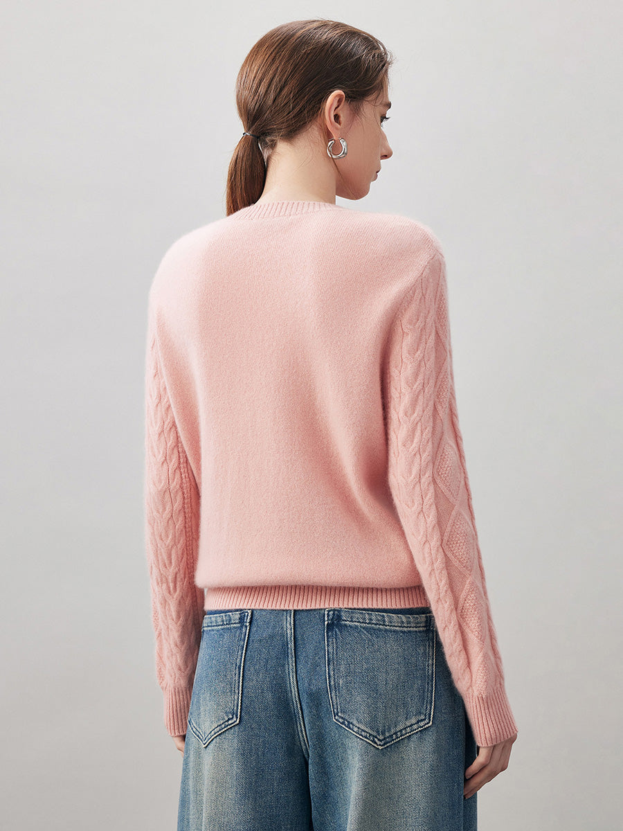COMOBOCA 100% Cashmere Women's Cable Round Neck Knit Sweater