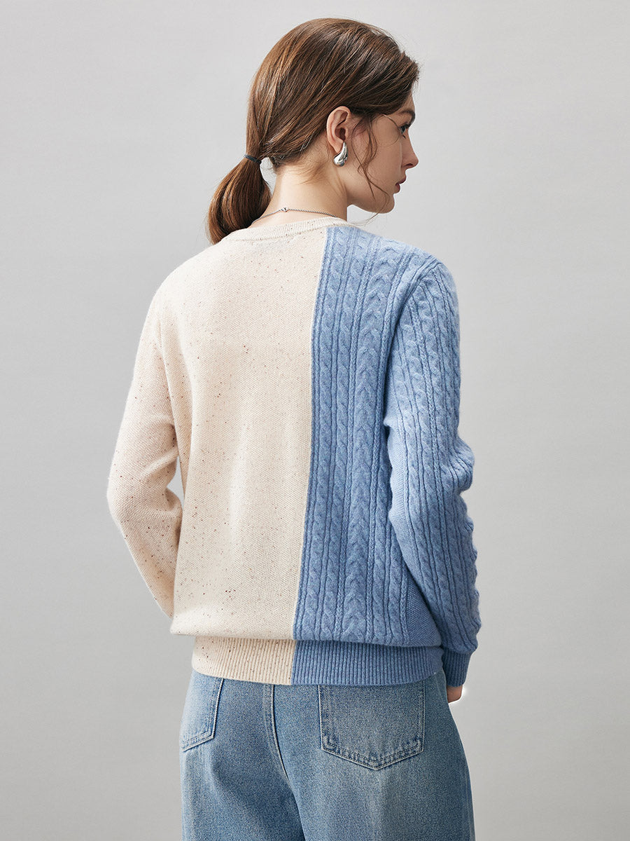 COMOBOCA 100% Cashmere Women's Color Block Cable Knit Sweater