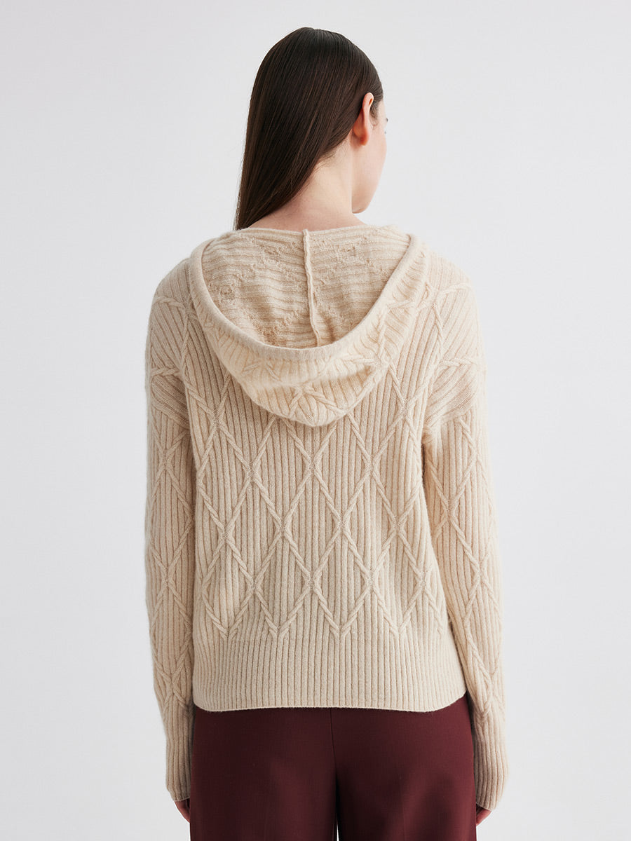 COMOBOCA 100% Cashmere Women's Cable Knit Hoodie