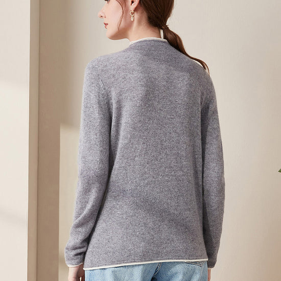 COMOBOCA 100% Cashmere Women's Ribbed Contrast Trim Sweater