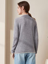 COMOBOCA 100% Cashmere Women's Ribbed Contrast Trim Sweater