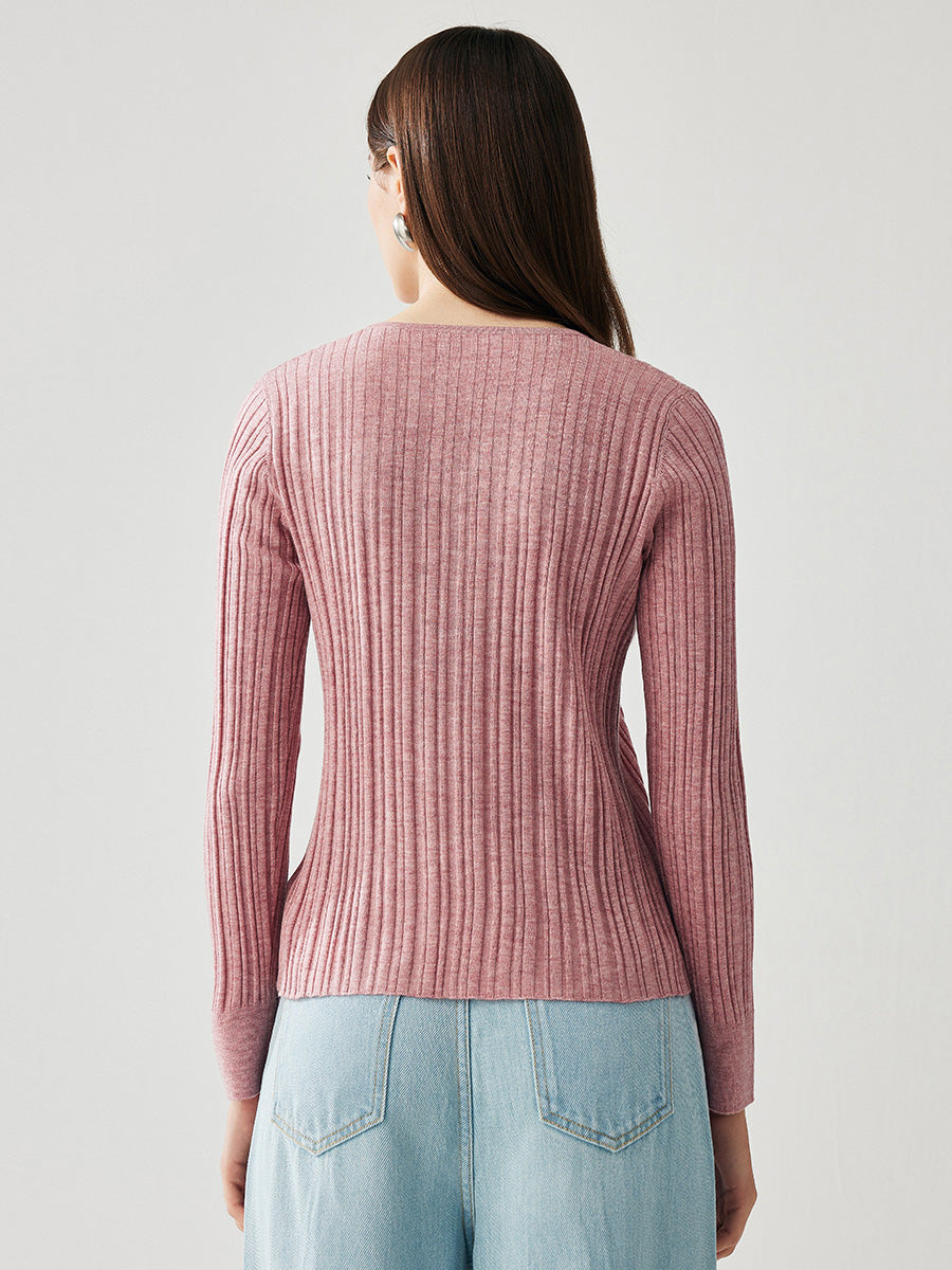 COMOBOCA Women's Ribbed V-Neck Faux Cardigan Sweater