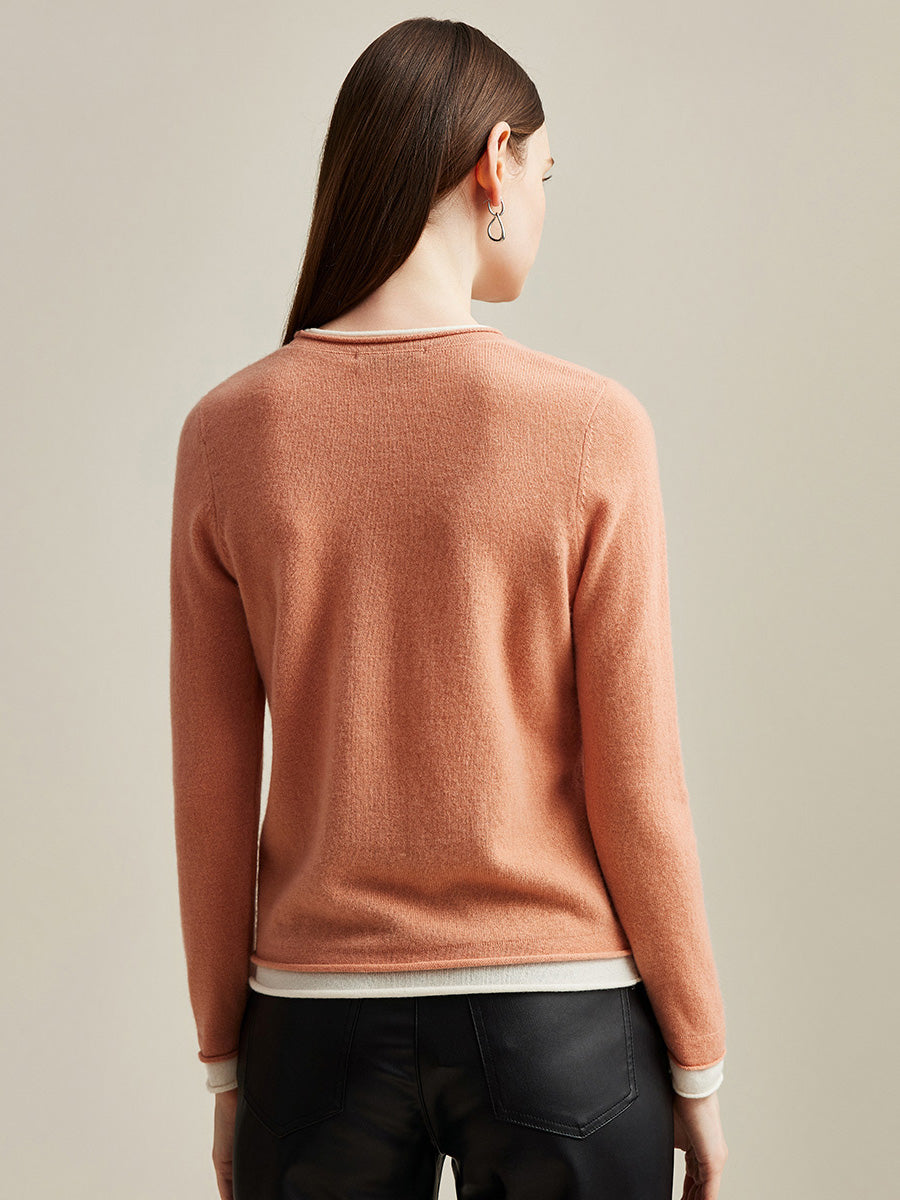 COMOBOCA 100% Cashmere Women's Sweater with Contrast Trim