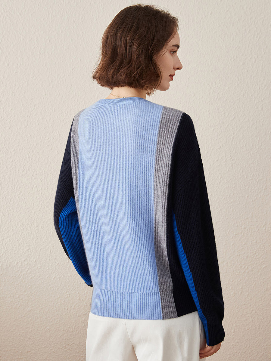 COMOBOCA 100% Cashmere Women's Crew Neck Fish Scale Inlay Sweater