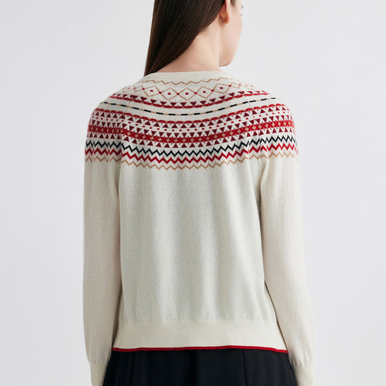 COMOBOCA 100% Cashmere Women's Fair Isle Button Front Cardigan