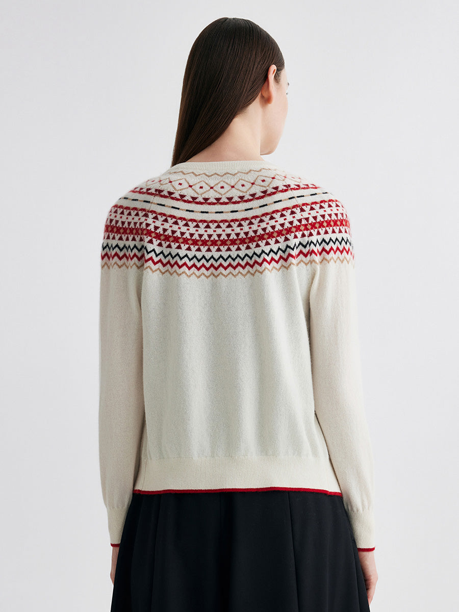 COMOBOCA 100% Cashmere Women's Fair Isle Button Front Cardigan