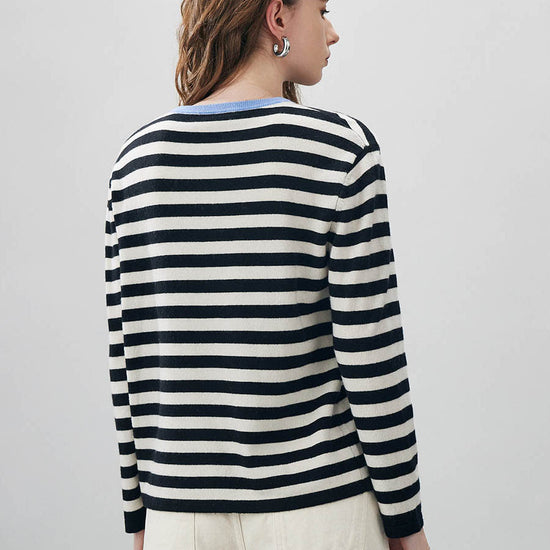 COMOBOCA 100% Wool Women's Striped Embroidered Sweater