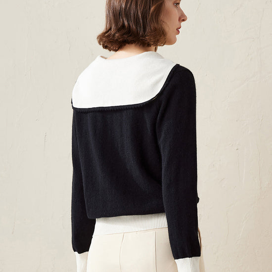 COMOBOCA 100% Cashmere Women's Sailor Collar Faux Cardigan