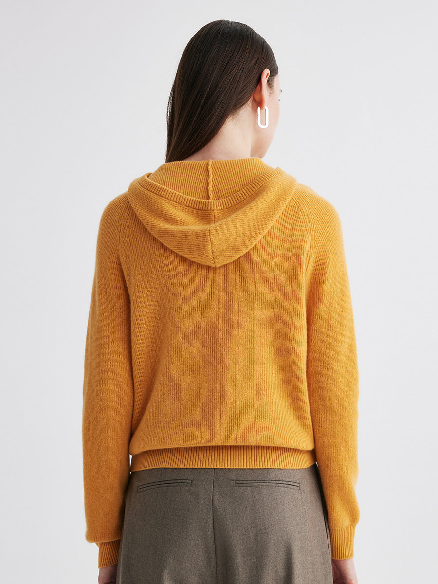 COMOBOCA 100% Cashmere Women's Ribbed Half Zip Knit Hoodie