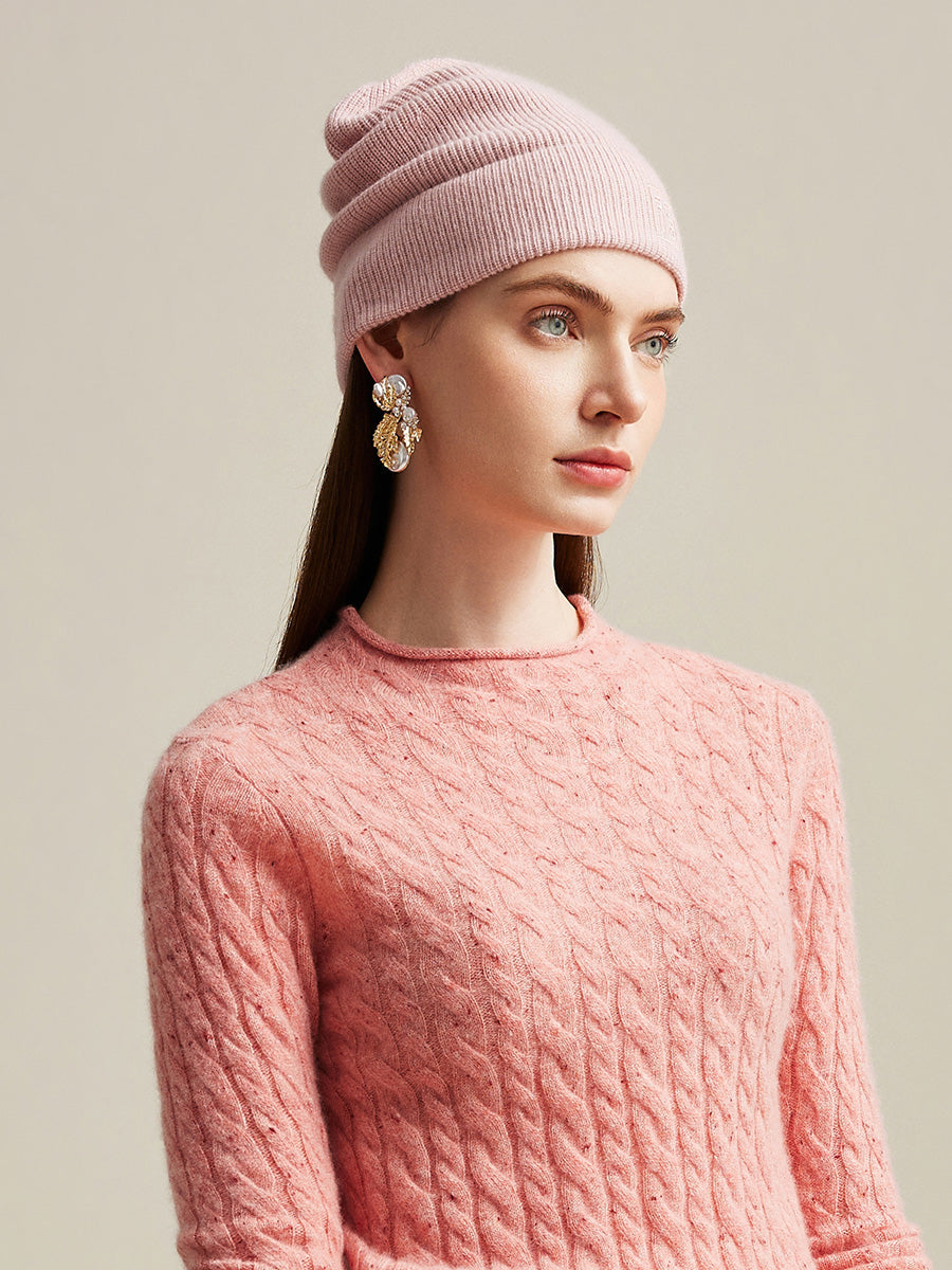 COMOBOCA 100% Cashmere Women's Ribbed Knit Beanie