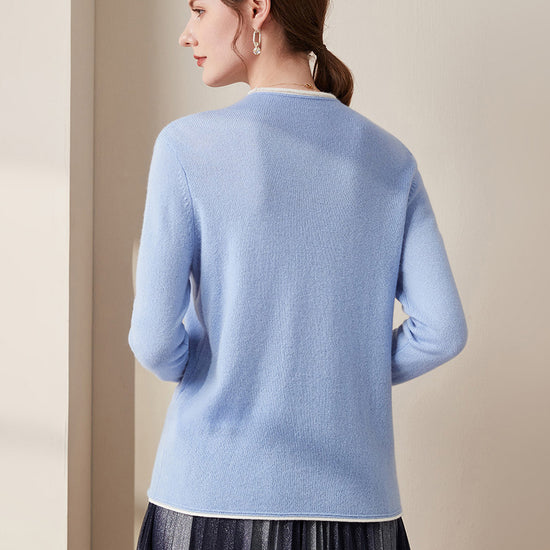 COMOBOCA 100% Cashmere Women's Ribbed Contrast Trim Sweater