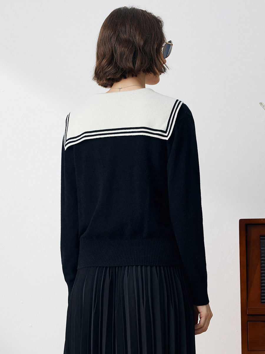 COMOBOCA 100% Cashmere Women's Sailor Collar Cardigan