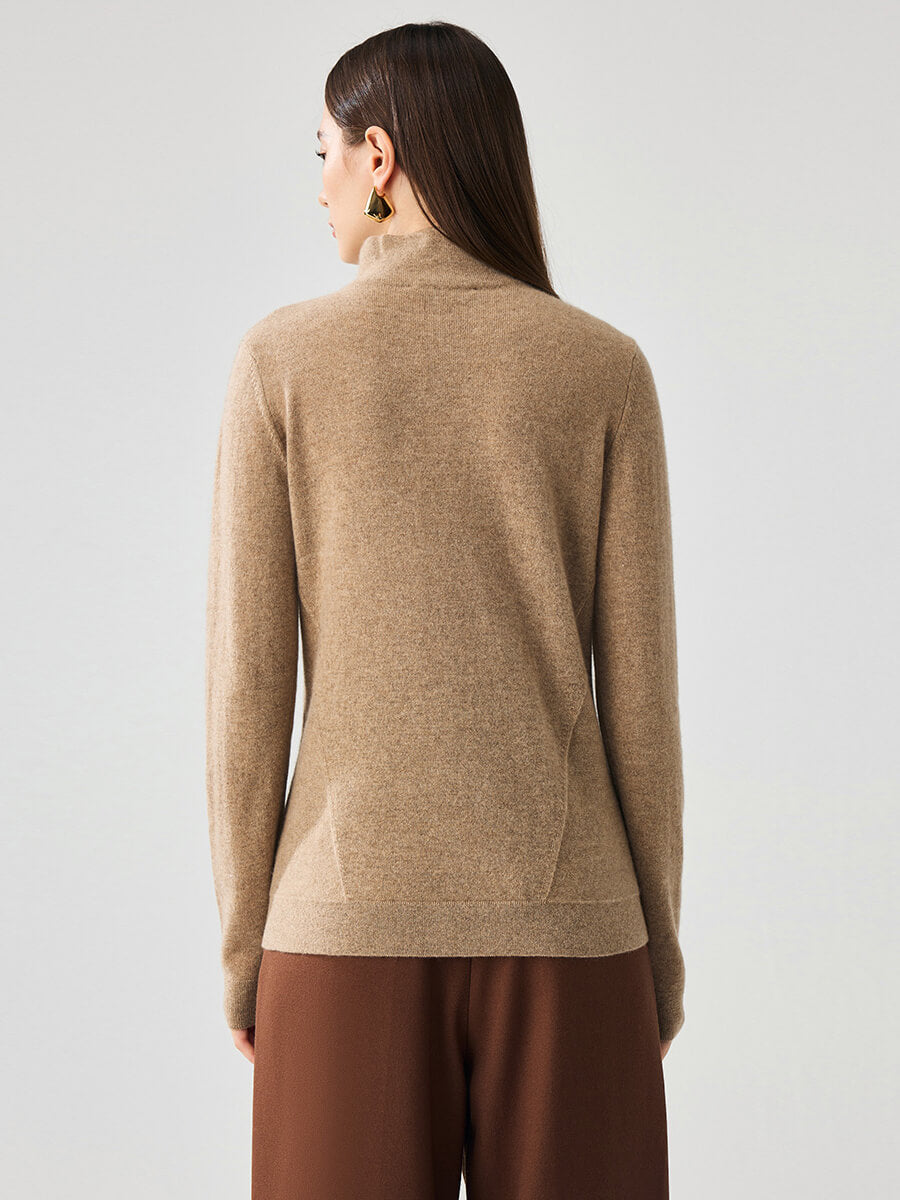 COMOBOCA 100% Cashmere Women's Half-Zip Mock Neck Pullover Sweater