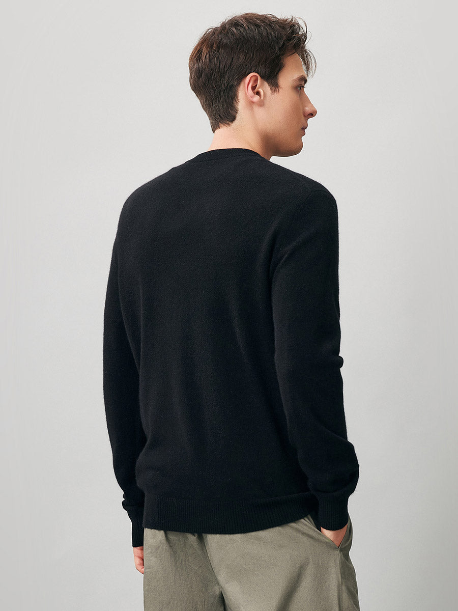 COMOBOCA 100% Cashmere Men's Ribbed Round Neck Knit Sweater