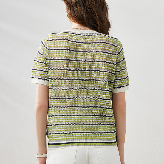 COMOBOCA Women's Striped Short Sleeve Knit Sweater