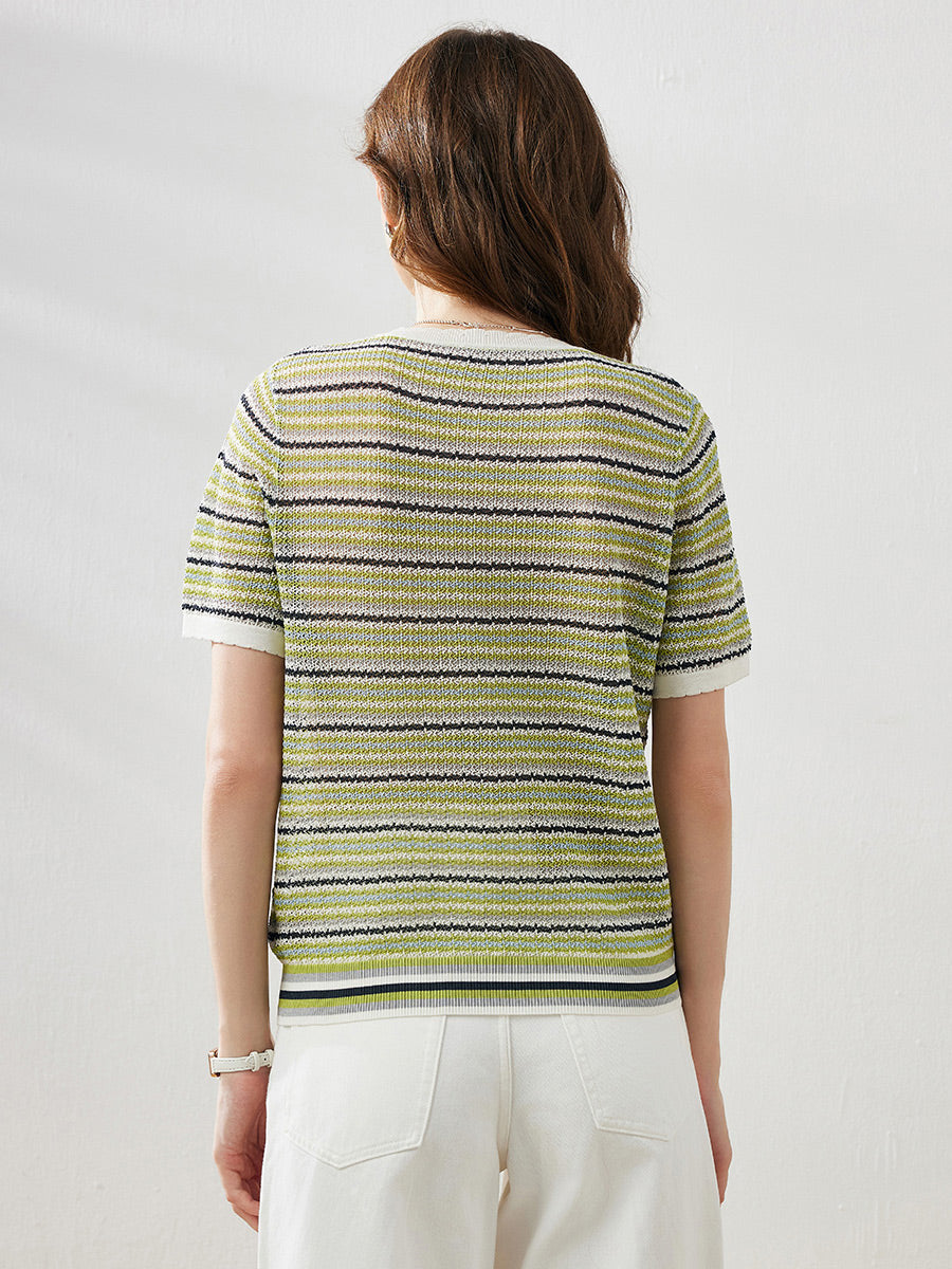 COMOBOCA Women's Striped Short Sleeve Knit Sweater