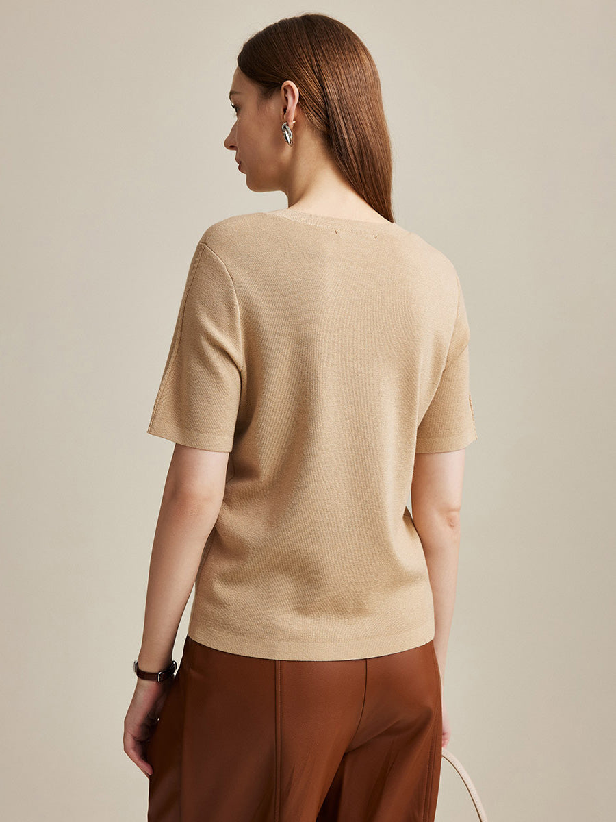 COMOBOCA Women's Wool Worsted Center Seam Knit T-shirt
