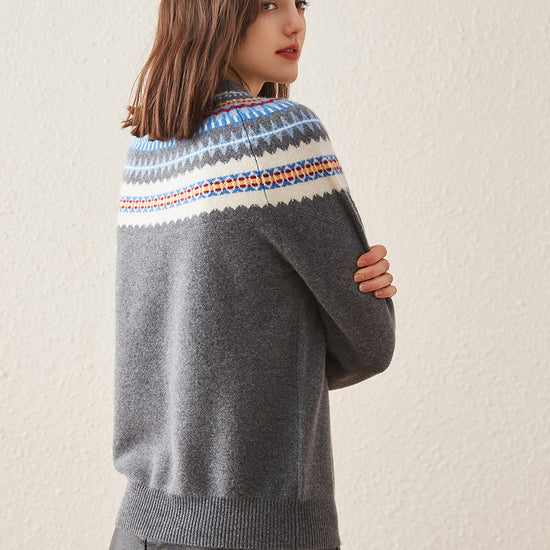 COMOBOCA 100% Cashmere Women's Fair Isle Knit Sweater