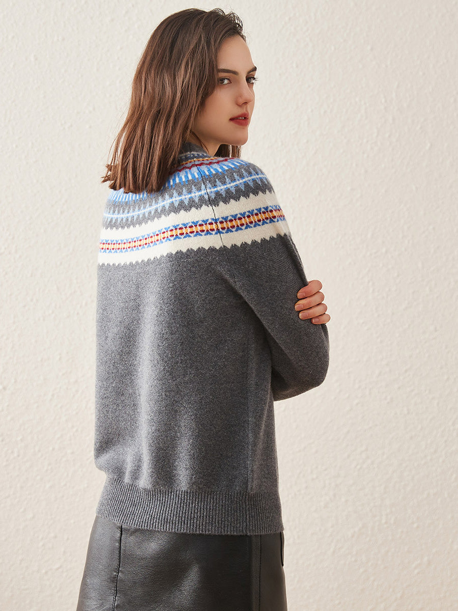 COMOBOCA 100% Cashmere Women's Fair Isle Knit Sweater