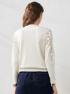 COMOBOCA Women's Lace Sleeve Round Neck Sweater