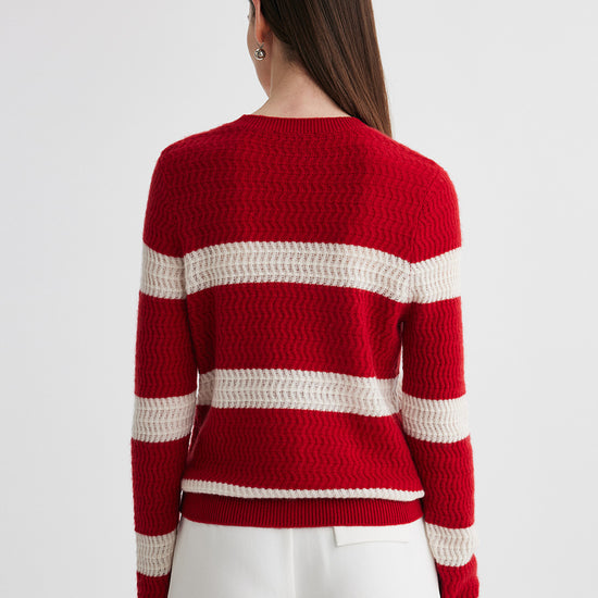 COMOBOCA 100% Cashmere Women's Striped Round Neck Sweater