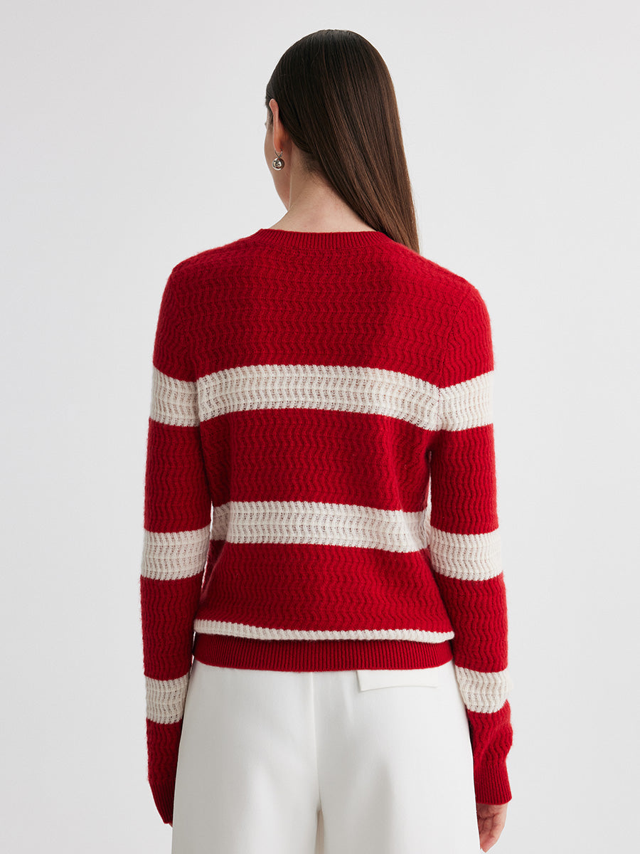 COMOBOCA 100% Cashmere Women's Striped Round Neck Sweater