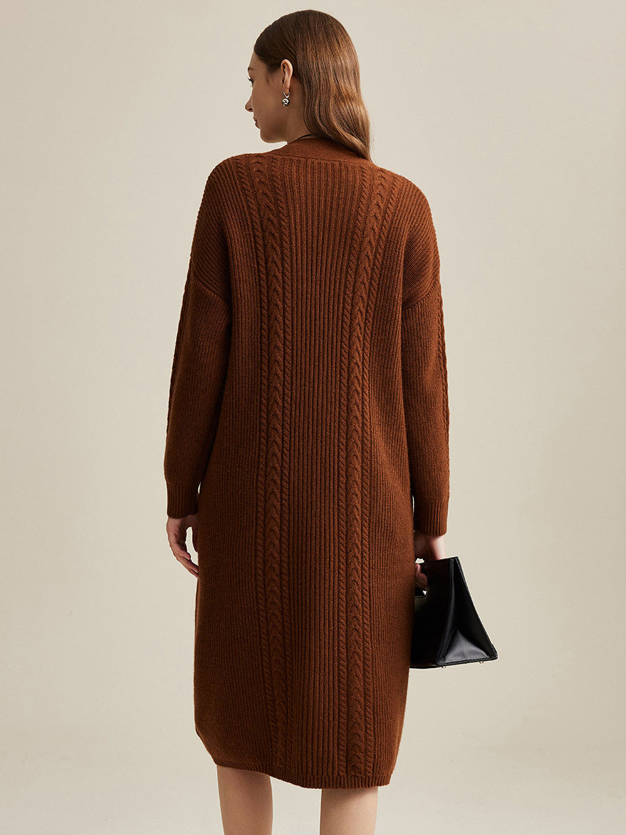COMOBOCA 100% Wool Women's Cardigan Long Knit Coats with Pockets