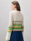 COMOBOCA Women's Rainbow Striped Button Down Cardigan