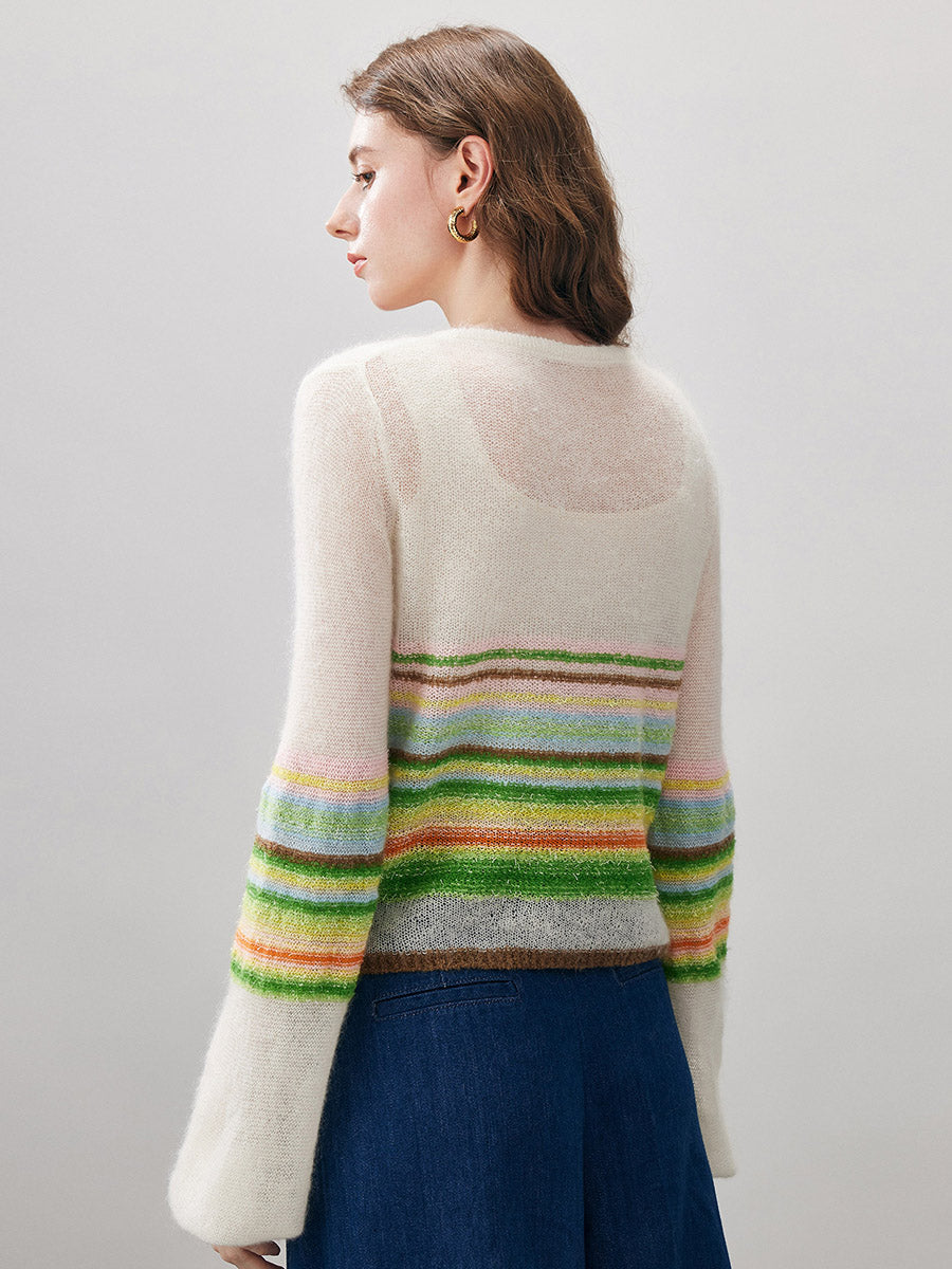 COMOBOCA Women's Rainbow Striped Button Down Cardigan