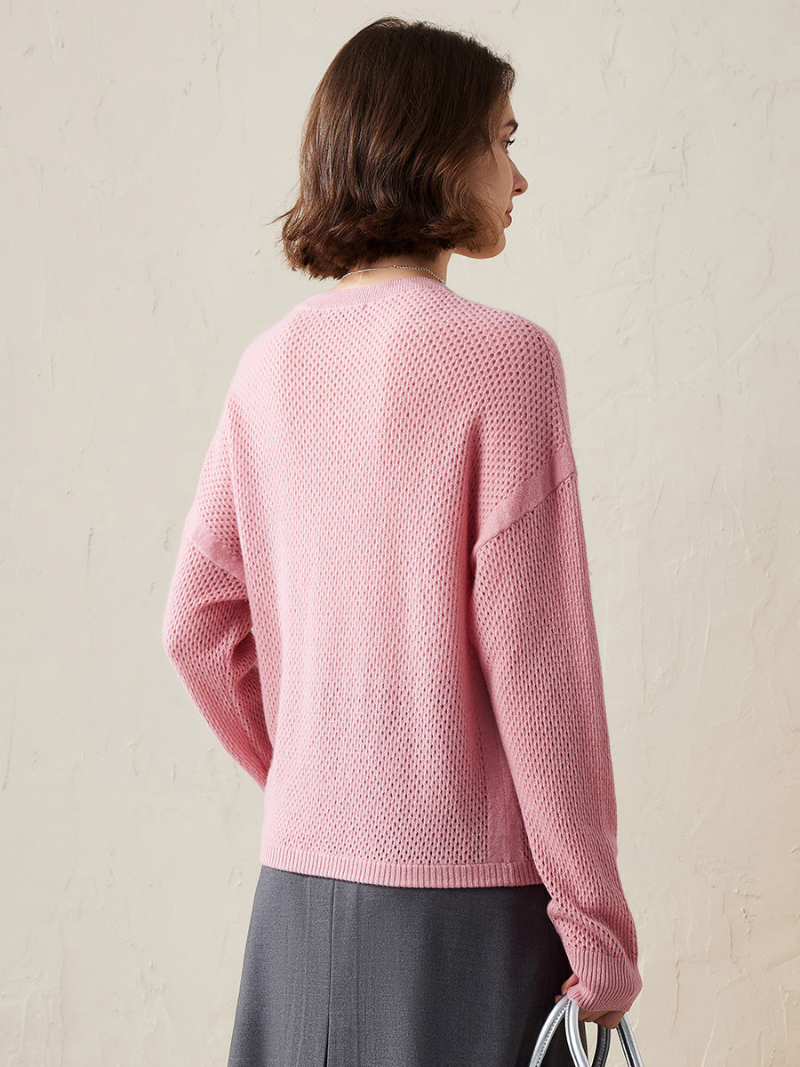 COMOBOCA 100% Cashmere Women's Breathable Mesh Sweater