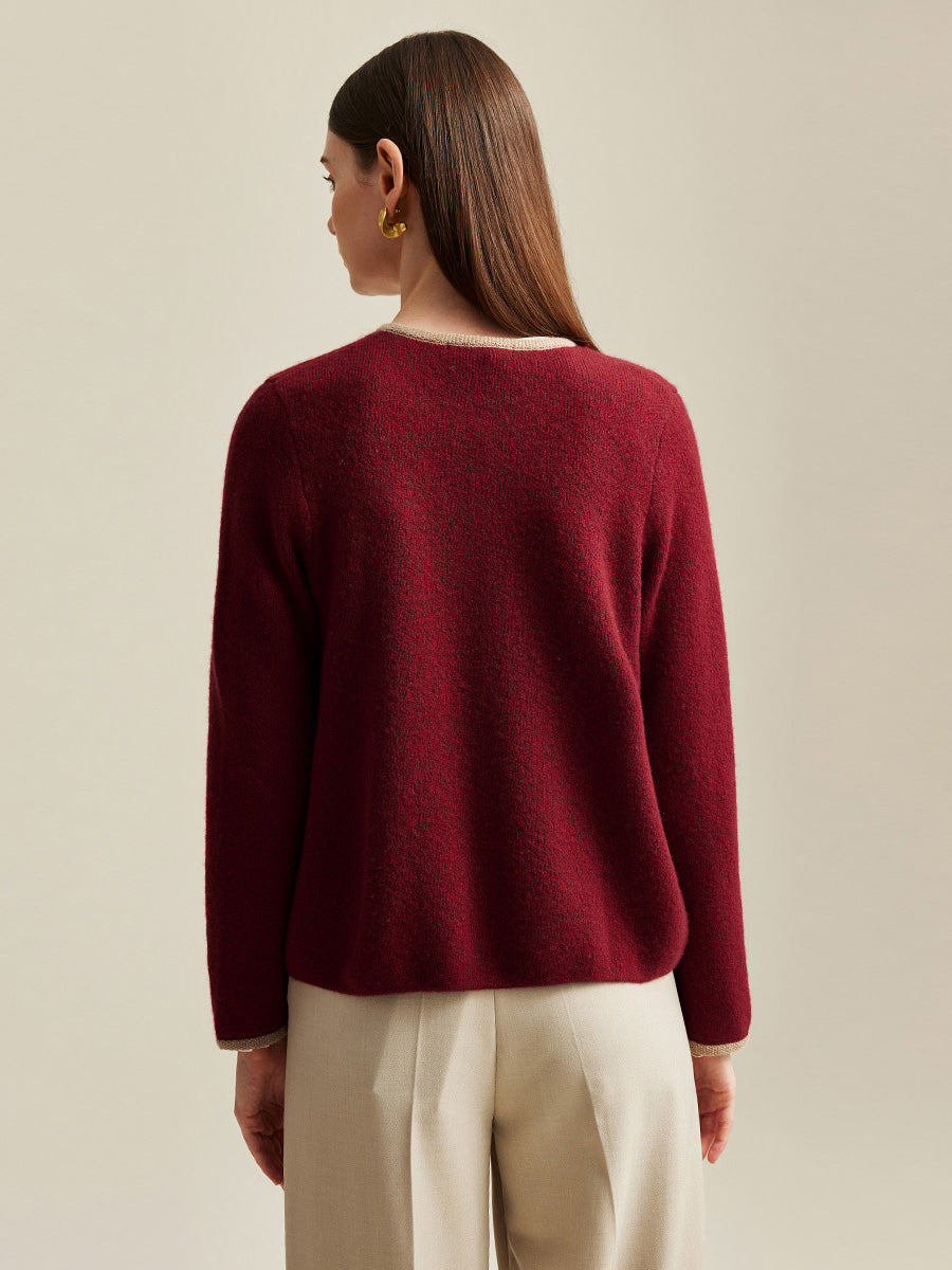 COMOBOCA 100% Cashmere Women's Two-Tone Buttoned Cardigan