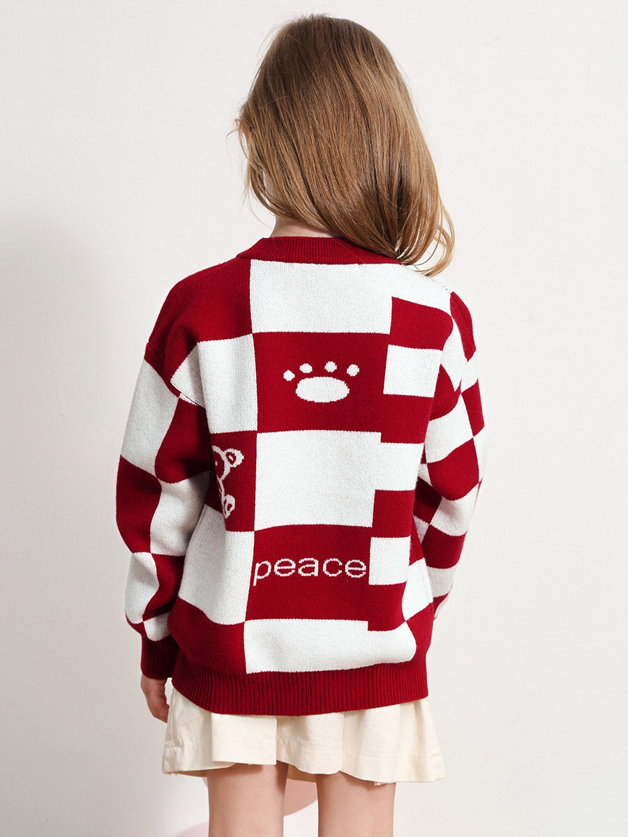 COMOBOCA 100% Wool Kids' Color Block Round Neck Sweater