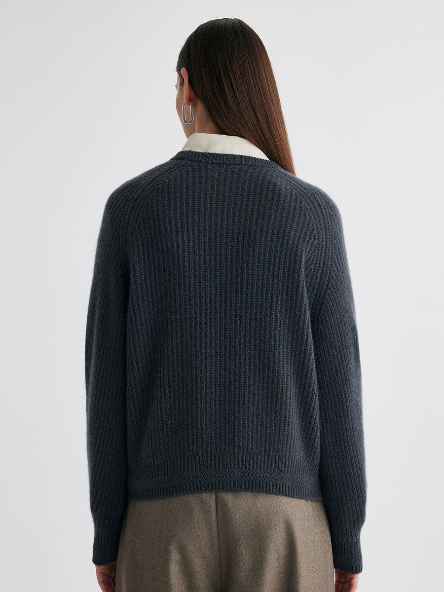 COMOBOCA 100% Cashmere Women's Ribbed Round Neck Sweater