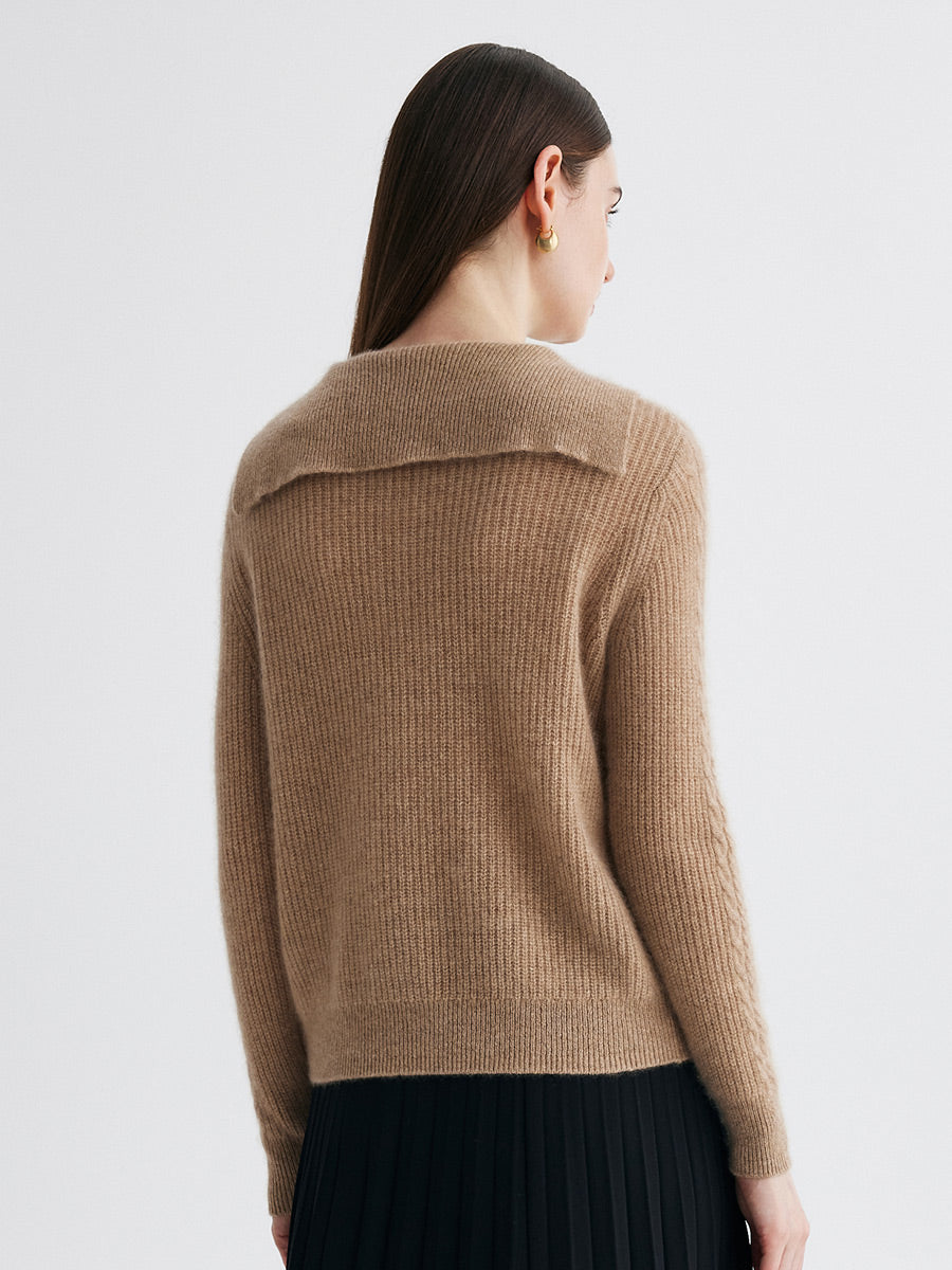 COMOBOCA 100% Cashmere Women's Cable Sailor Collar Sweater