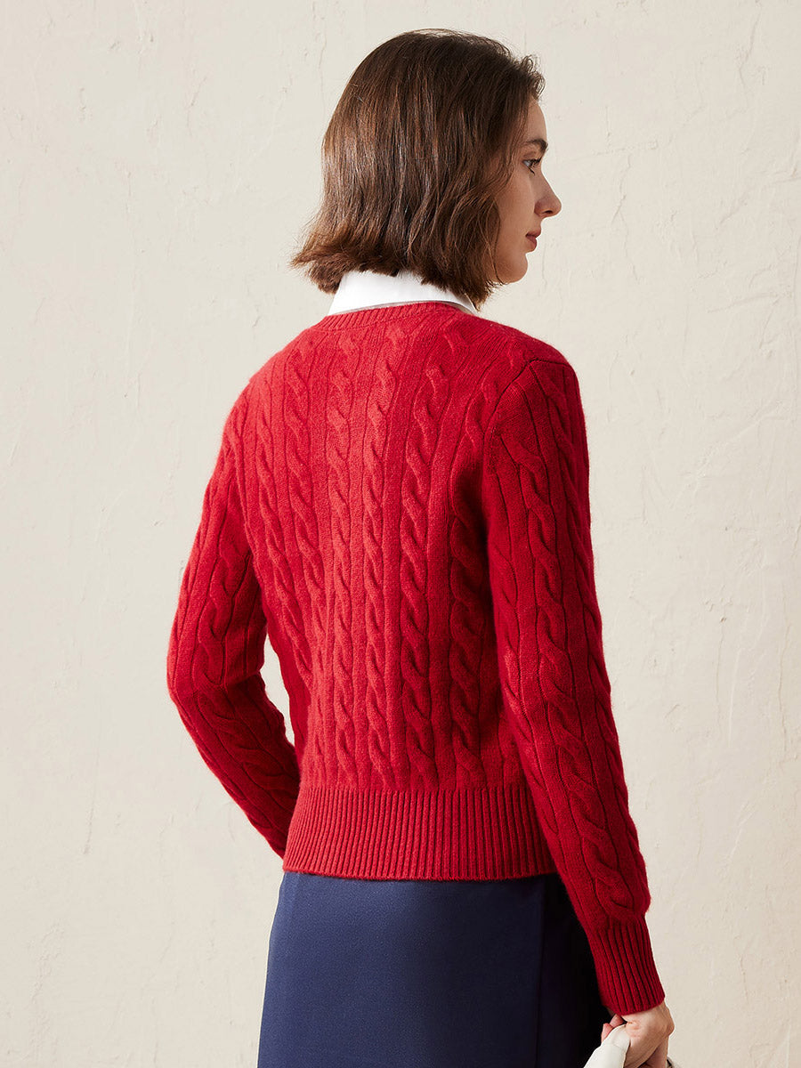 COMOBOCA 100% Cashmere Women's Cable Knit Button Cardigan