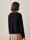 COMOBOCA 100% Cashmere Women's Contrast Trim Knit Cardigan