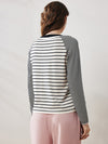 COMOBOCA Women's Cotton Silk Striped Smiley Patch T-Shirt Knit Sweater