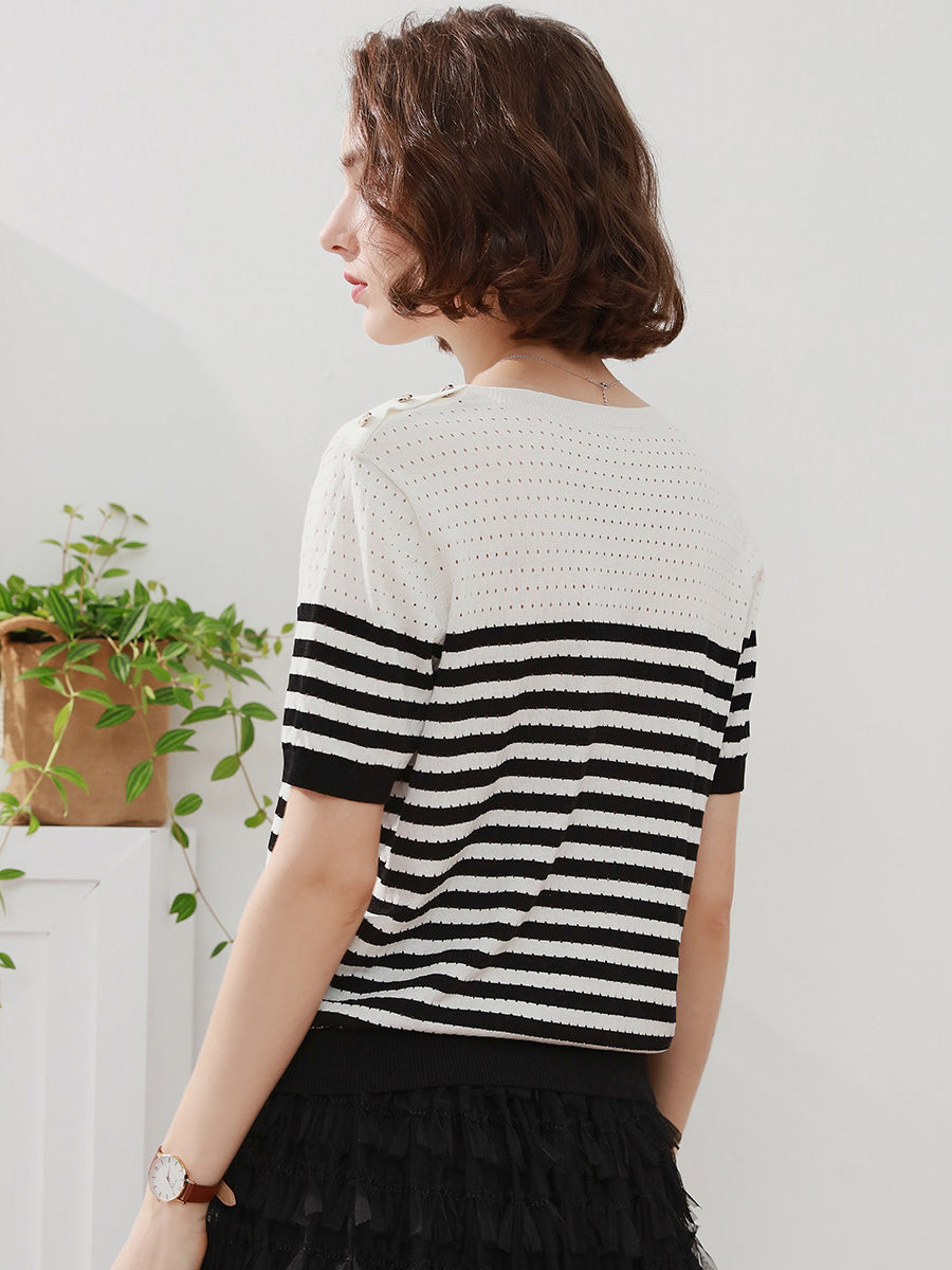 COMOBOCA Women's Striped Knit T-Shirt
