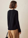 COMOBOCA 100% Cashmere Women's Faux Button Sweater with Lace Cuff