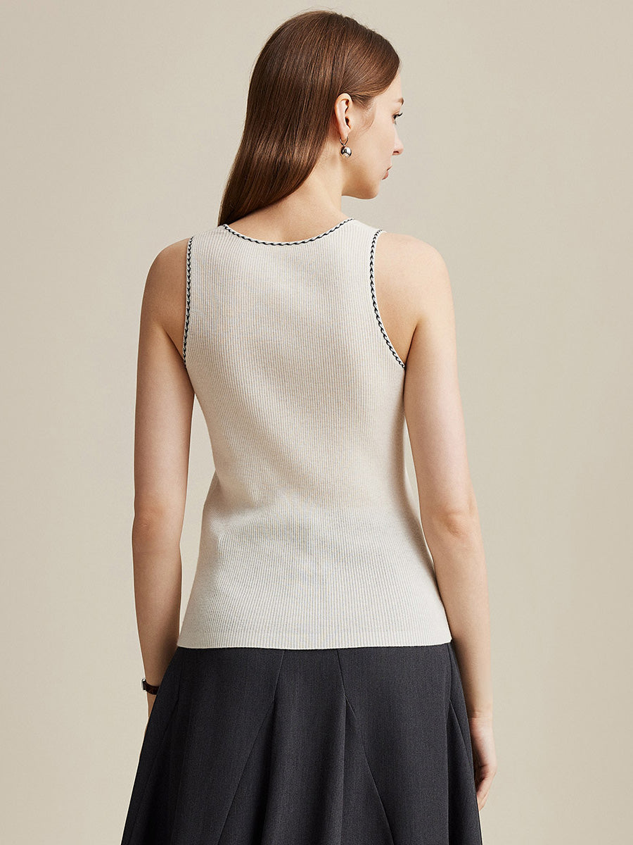COMOBOCA 100% Wool Women's Sleek Ribbed Knit Tank Top