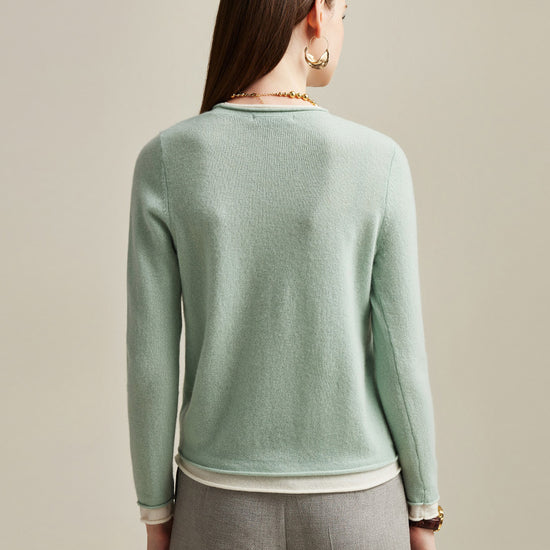 COMOBOCA 100% Cashmere Women's Sweater with Contrast Trim
