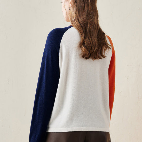 COMOBOCA 100% Wool Women's Color Block Knit Sweater