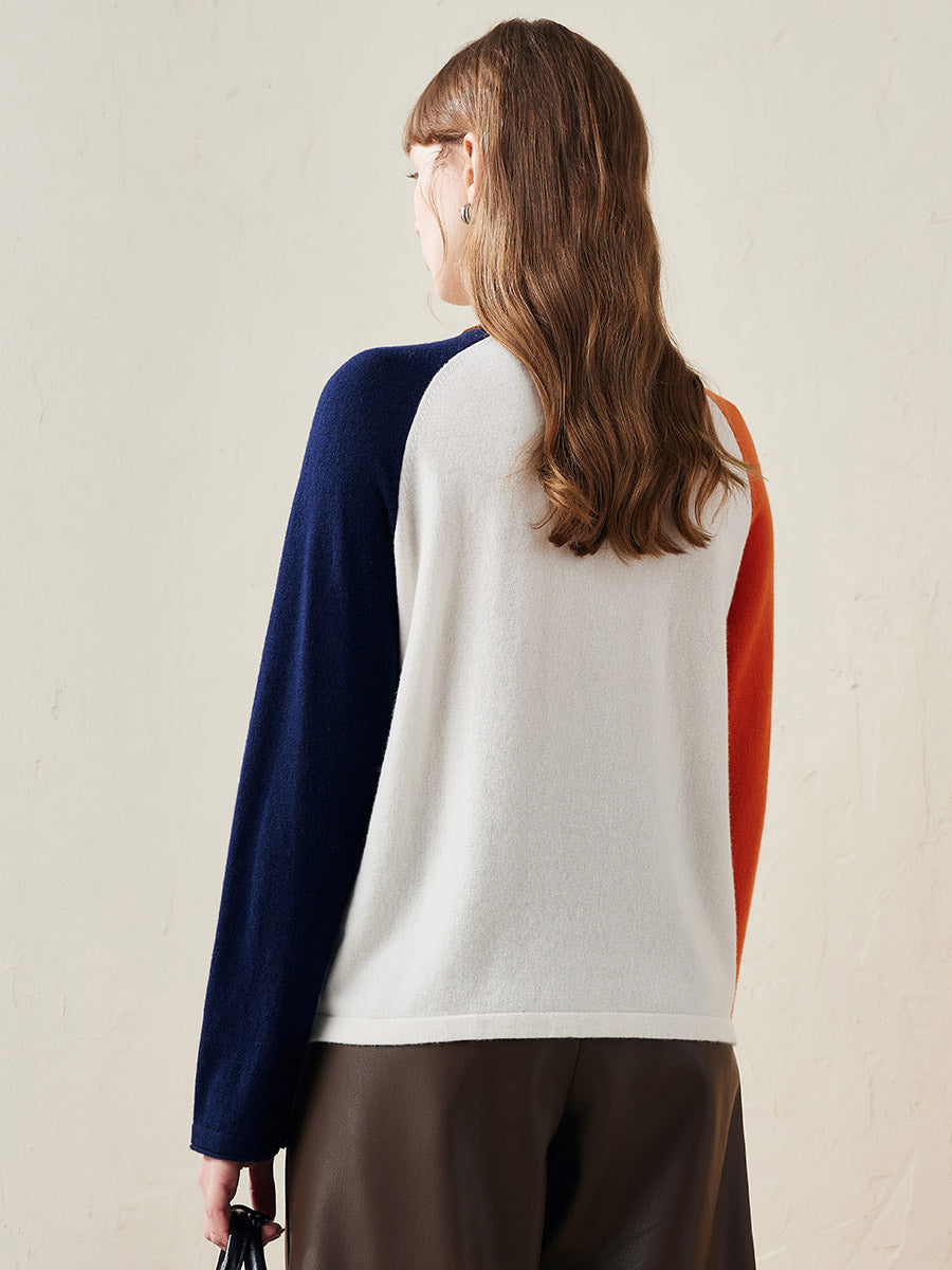 COMOBOCA 100% Wool Women's Color Block Knit Sweater
