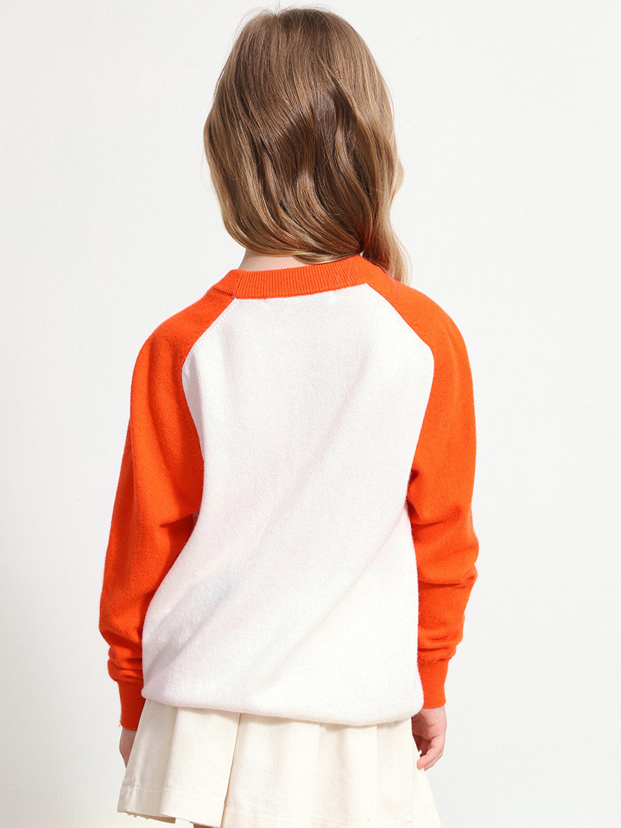 COMOBOCA 100% Wool Kids' Round Neck Color Block Sweater