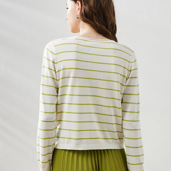 COMOBOCA Women's Striped Button-Down Cardigan