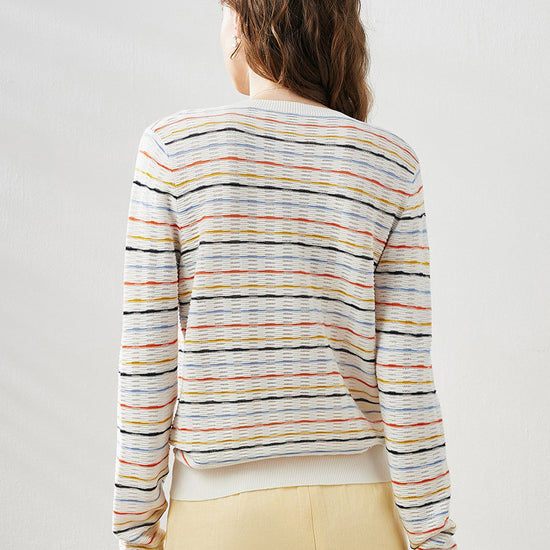 COMOBOCA Women's Colorful Striped Knit Sweater